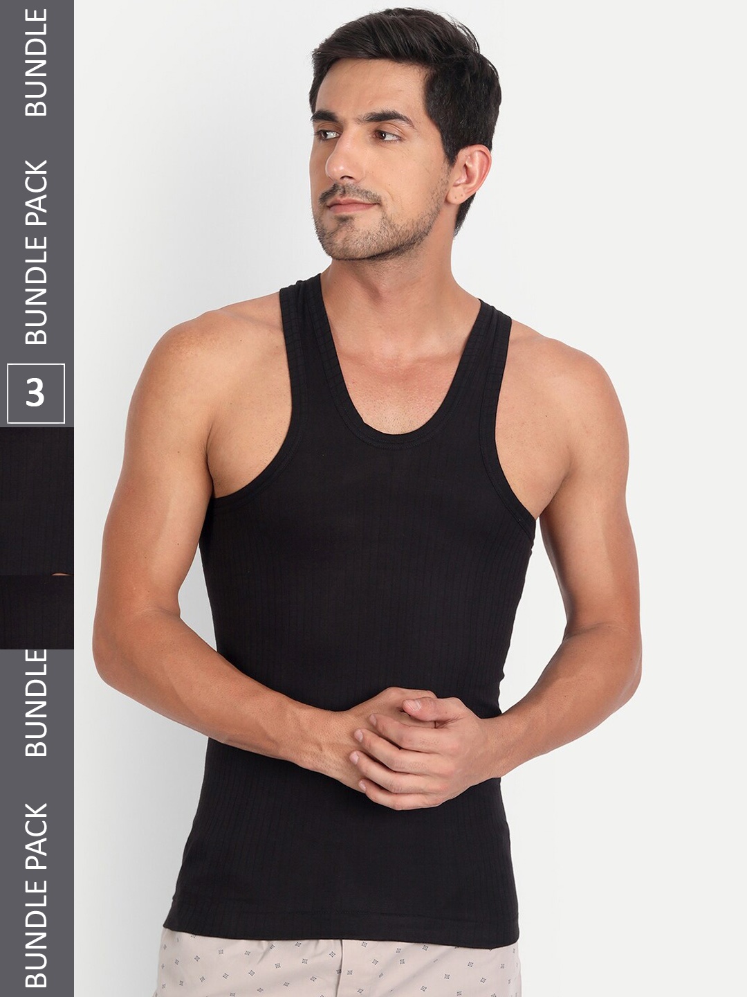 

T.T. Pack Of 3 Desire Basic Cotton Innerwear Vests, Black