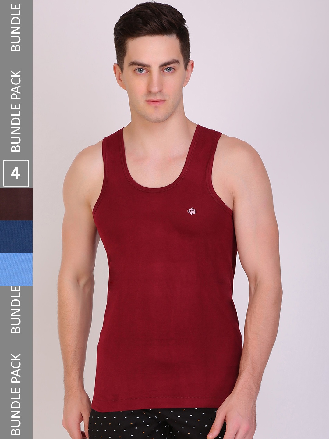 

T.T. Men Titanic Dyed Pure Cotton Assorted Pack Of 4 Basic Innerwear Vests, Red