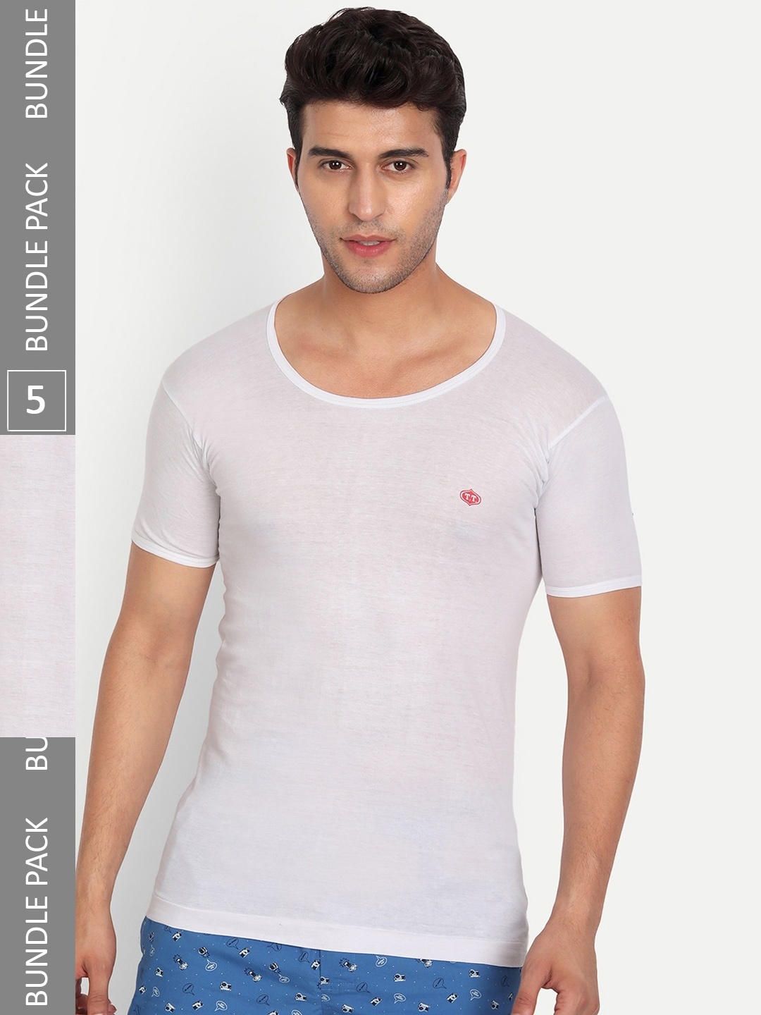 

T.T. Titanic Pack Of 5 Short Sleeves Cotton Innerwear Vests, White