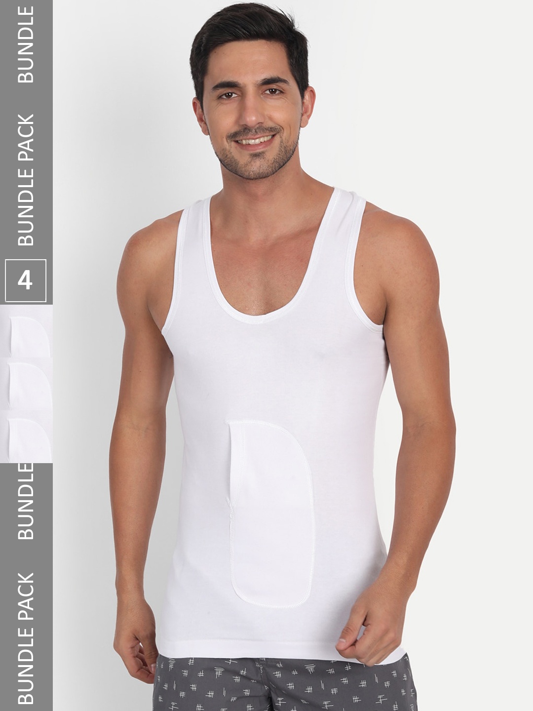 

T.T. Men Pack Of 4 Basic Cotton Desire Interlock Sleeveless Vests, White