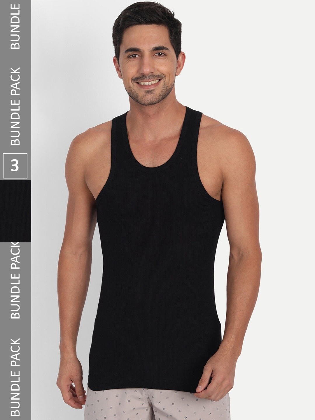 

T.T. Men Pack Of 3 Derby Basic Cotton Innerwear Vests, Black