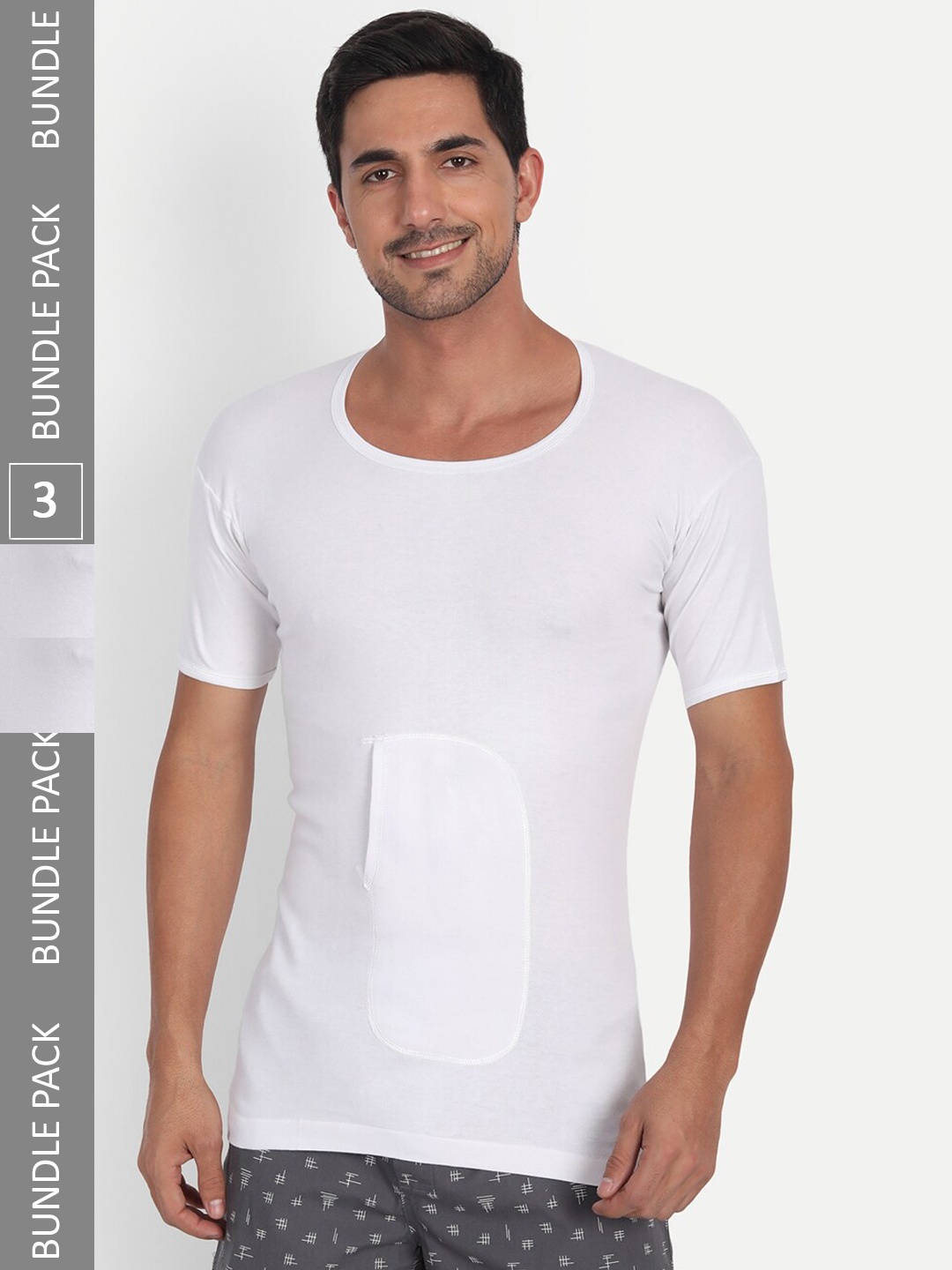

T.T. Desire Interlock Pack Of 3 Short Sleeves Cotton Innerwear Vests, White