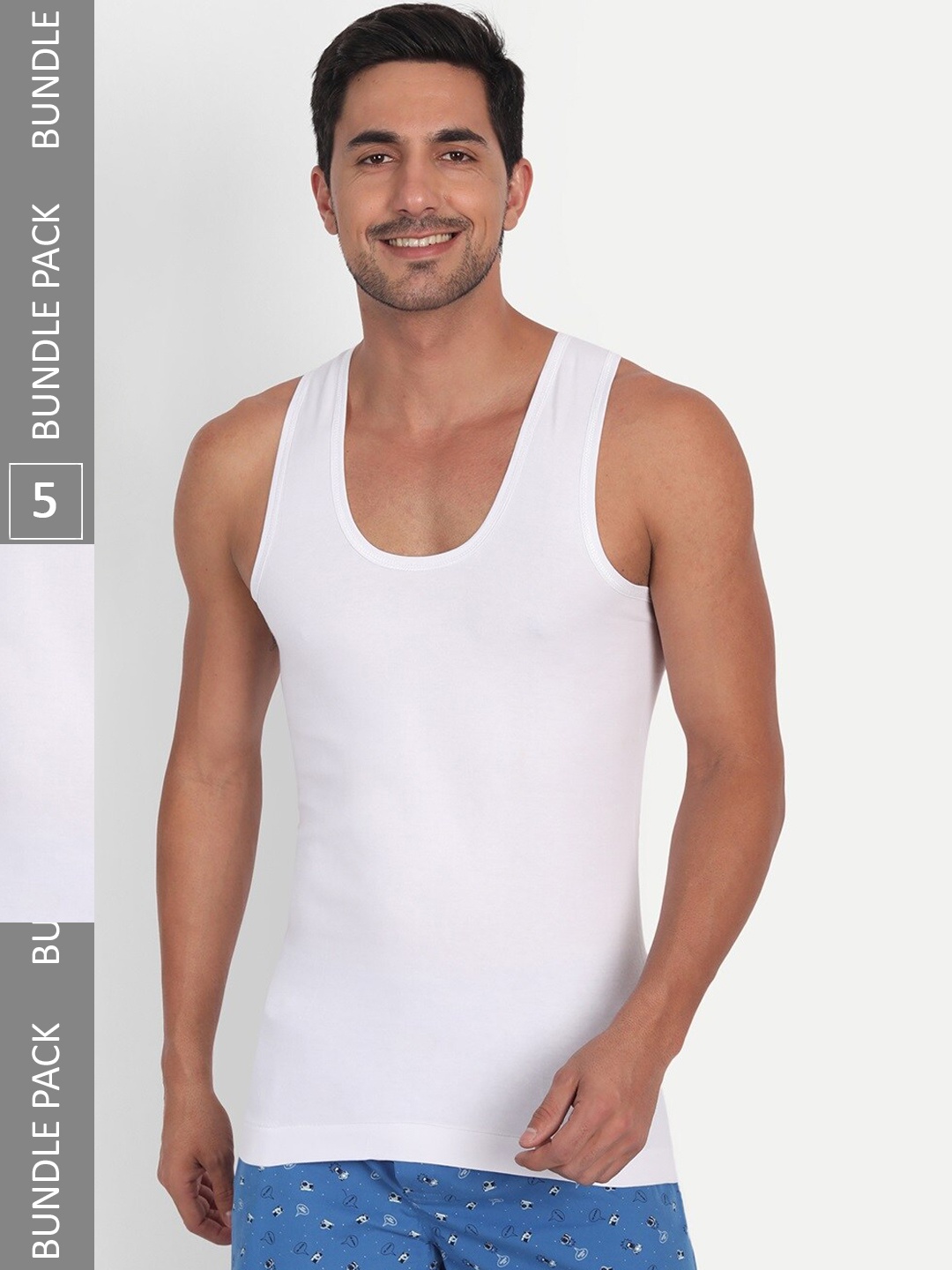 

T.T. Men Pack Of 5 Basic Cotton Desire Interlock Half Sleeves Vests, White