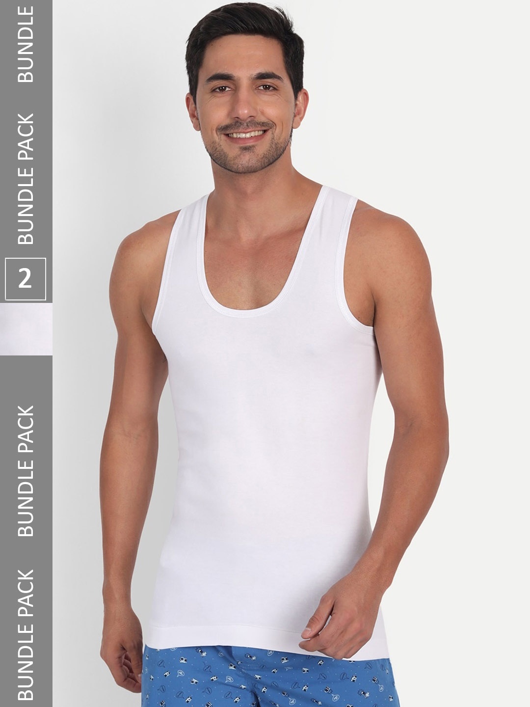 

T.T. Men Pack Of 2 Basic Cotton Desire Interlock Half Sleeves Vests, White