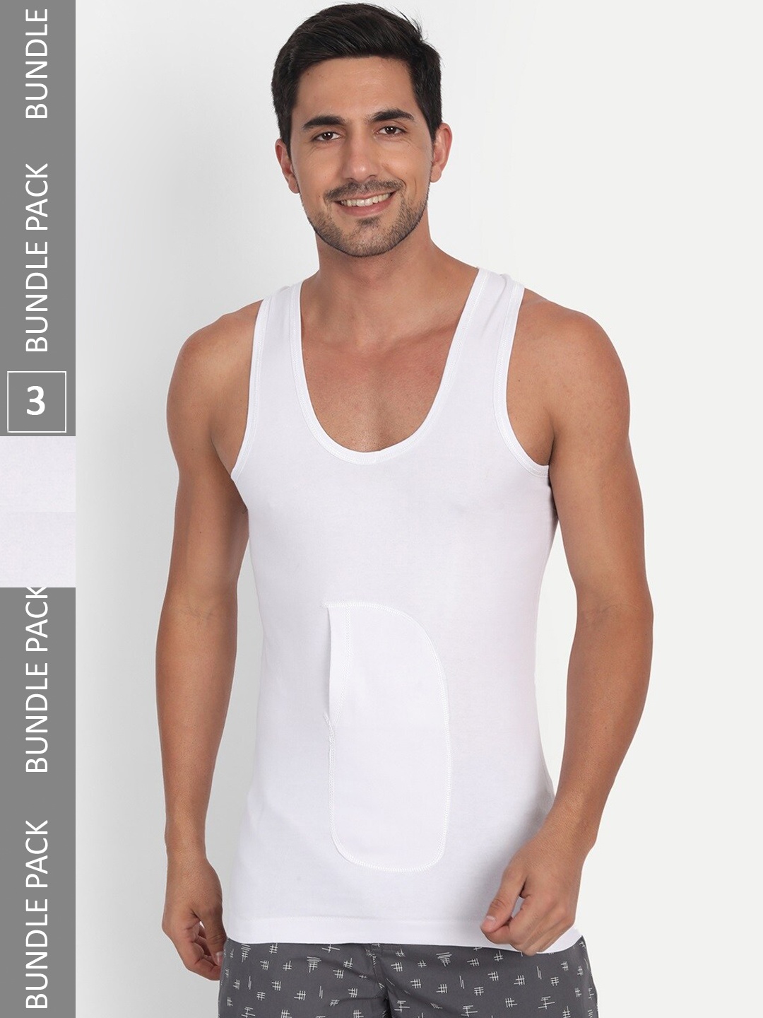 

T.T. Men Pack Of 3 Basic Cotton Desire Interlock Sleeveless Vests, White