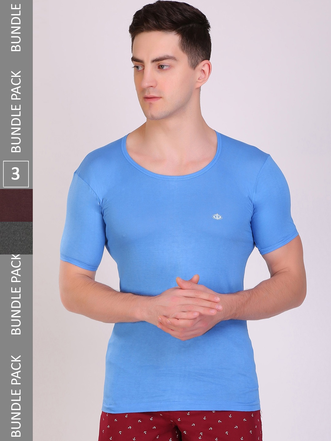 

T.T. Men Pack of 4 Titanic Pure Cotton Solid Dyed Undershirt Vests, Blue