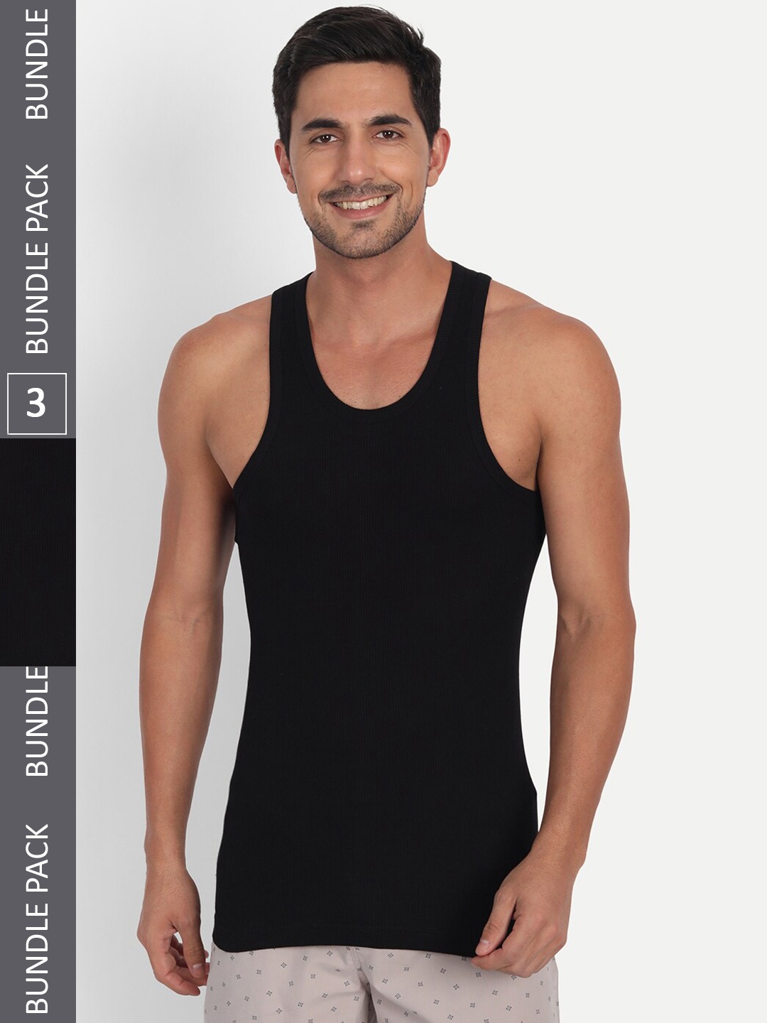 

T.T. Men Derby Black Pure Cotton Rib Vest (Pack of 3)
