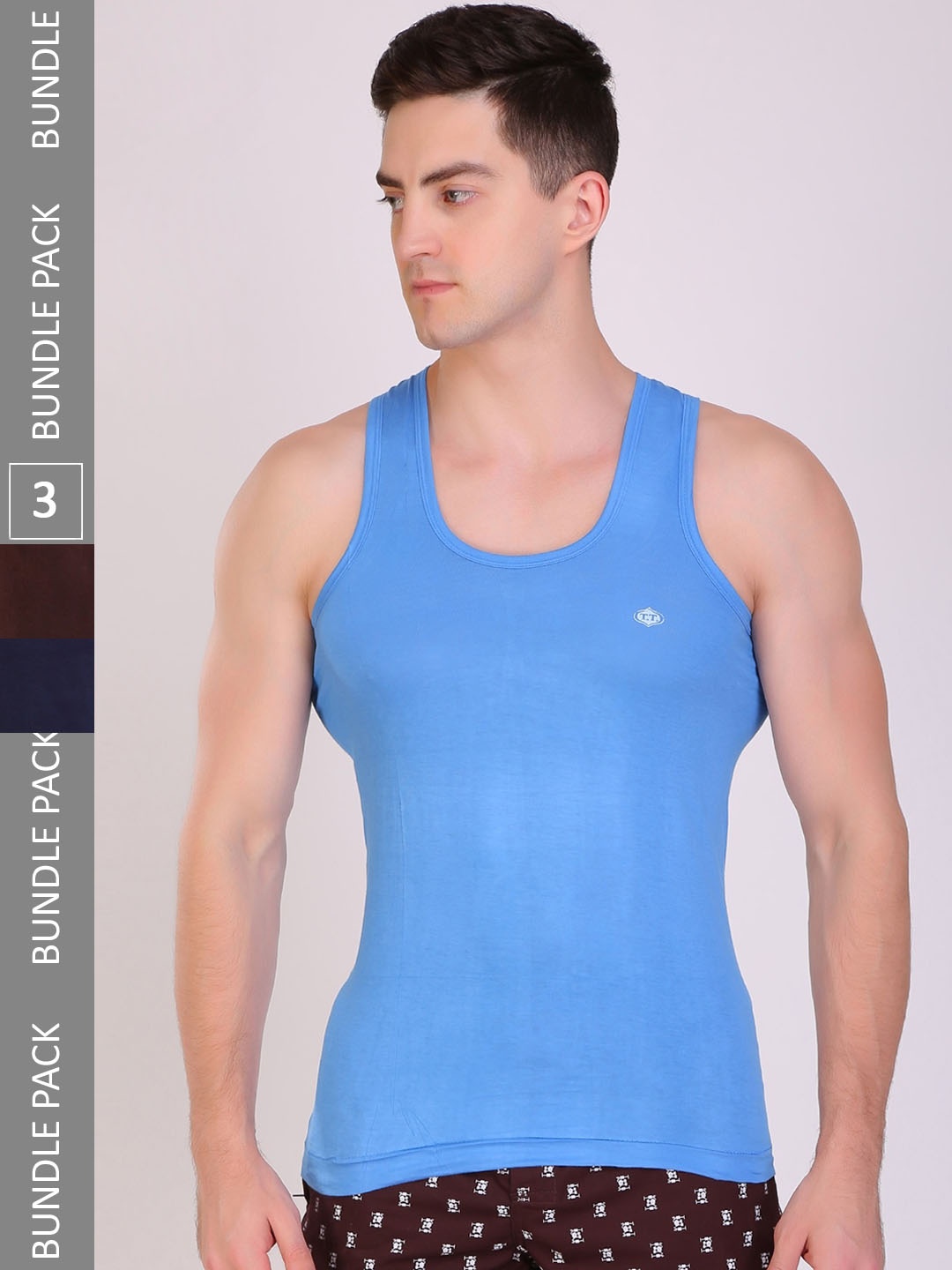 

T.T. Men Pack Of 3 Titanic Pure Cotton Sleeveless Innerwear Vests, Blue