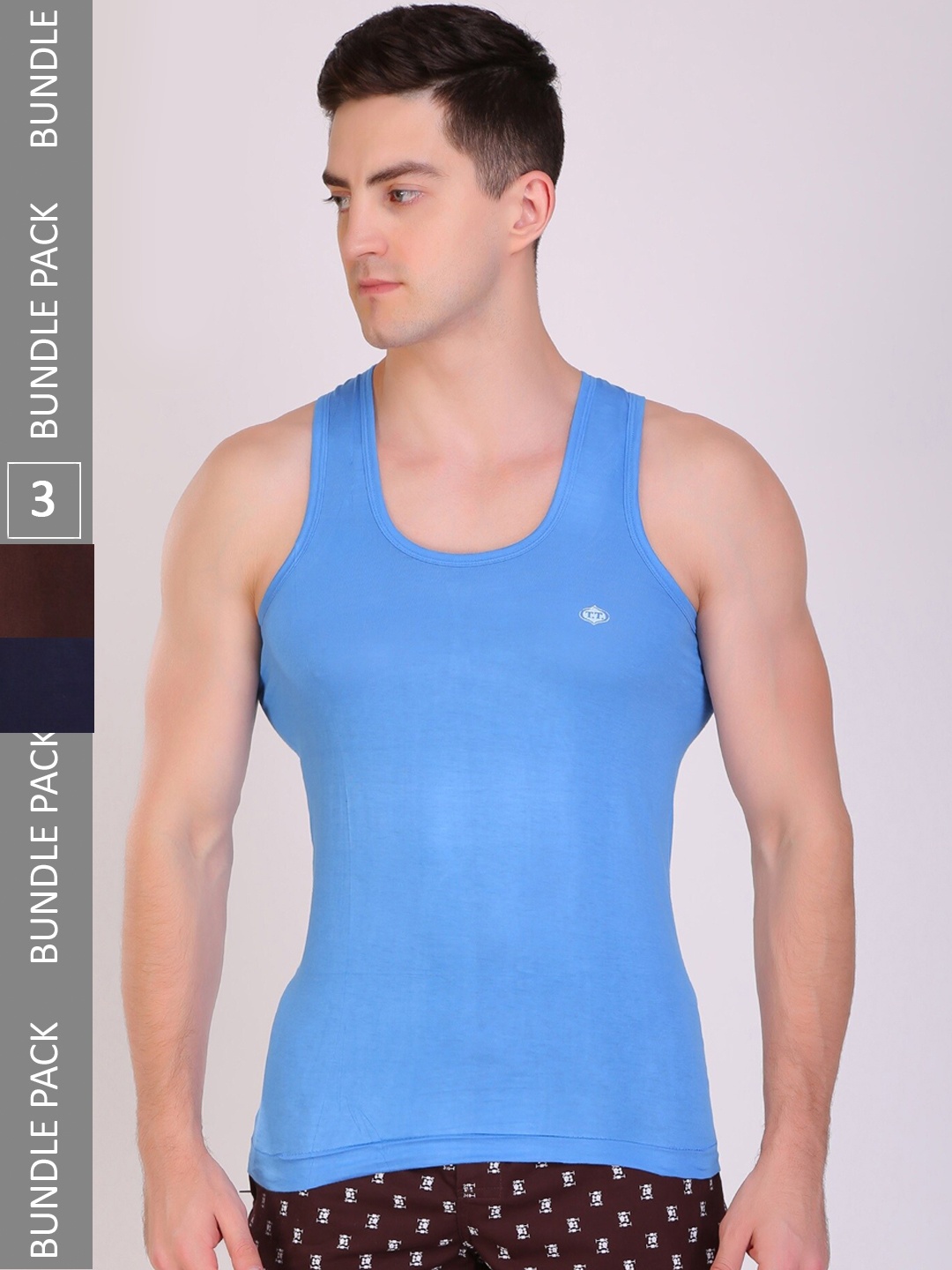 

T.T. Men Pack Of 3 Titanic Pure Cotton Innerwear Vests, Blue