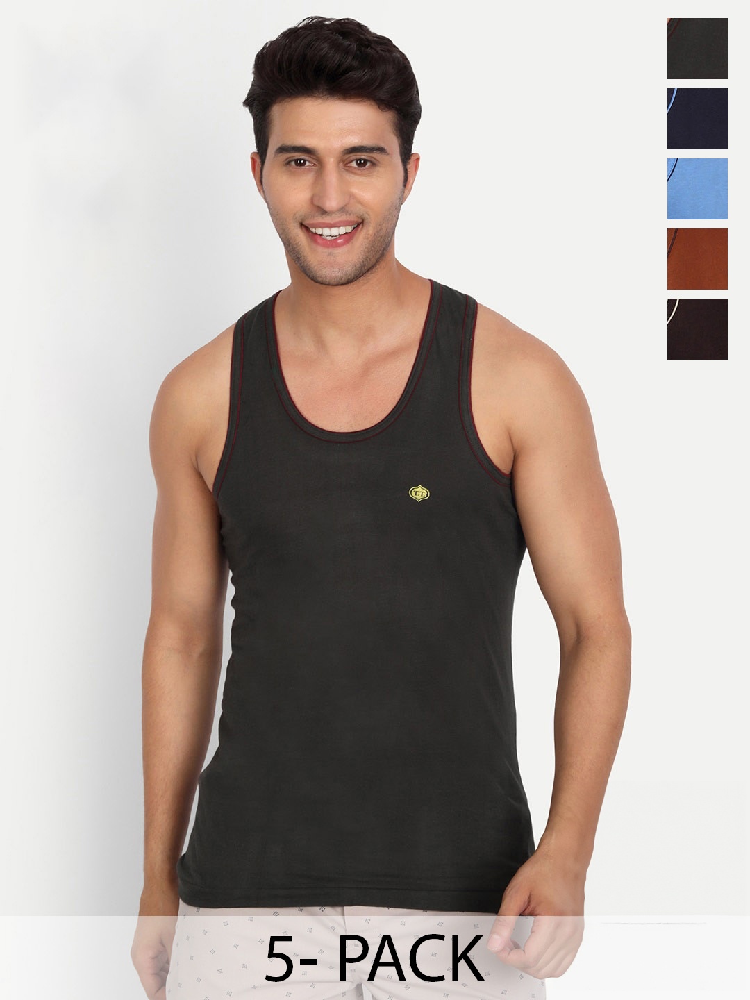 

T.T. Titanic Piping Dyed Pure Cotton Pack Of 5 Assorted Basic Vests