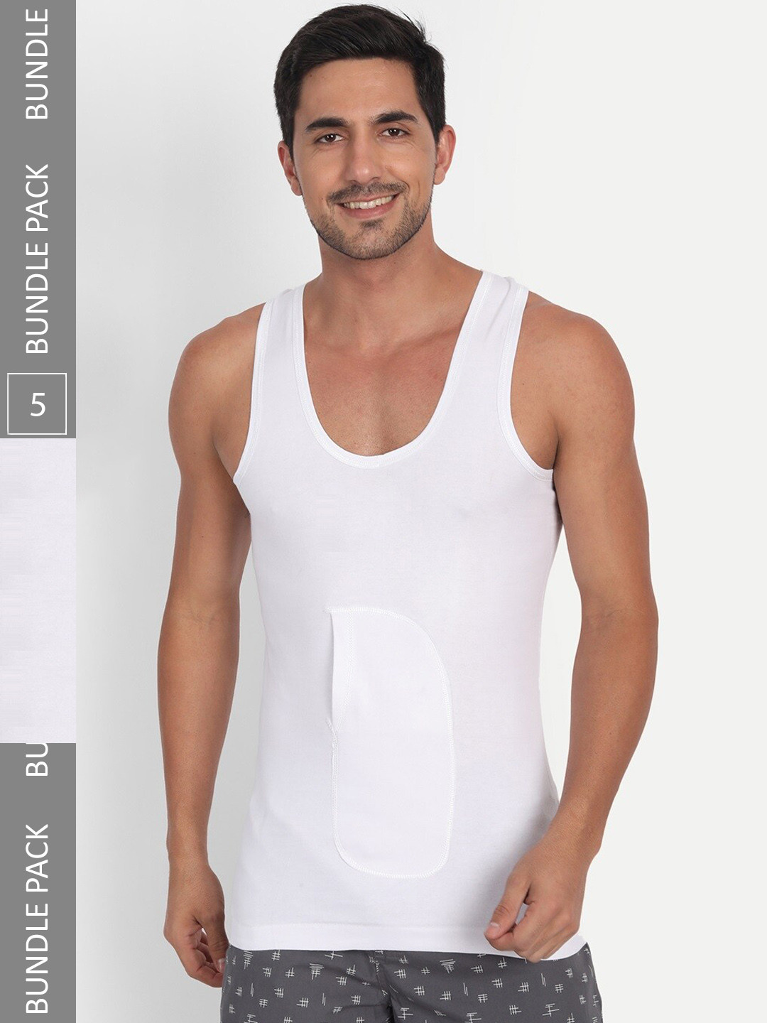 

T.T. Desire Interlock Pack Of 5 Cotton Interlock Sleeveless Vest with Pocket, White