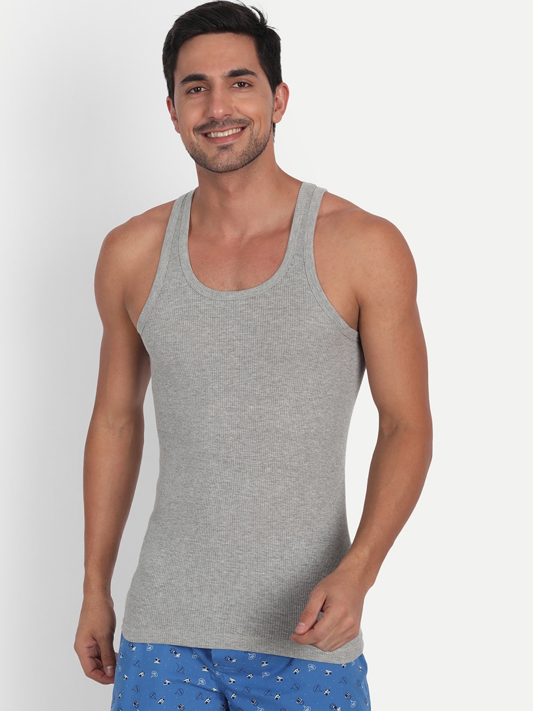 

T.T. Men Derby Grey Pure Cotton Rib Vest (Pack of 4)