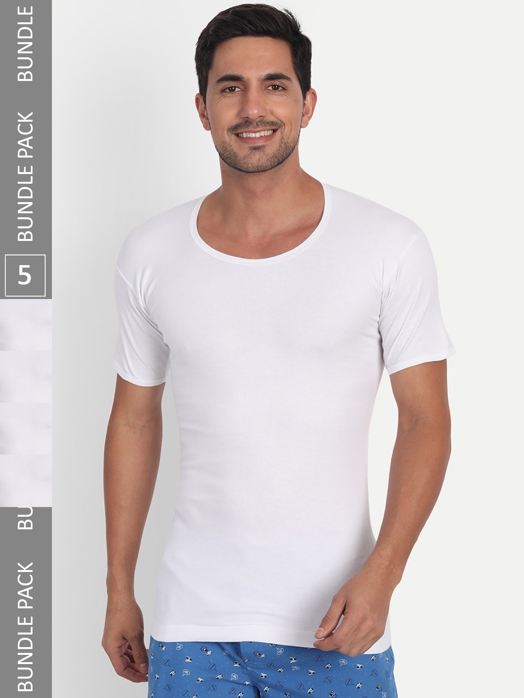 

T.T. Men Pack Of 5 Undershirt Cotton Desire Interlock Half Sleeves Vests, White