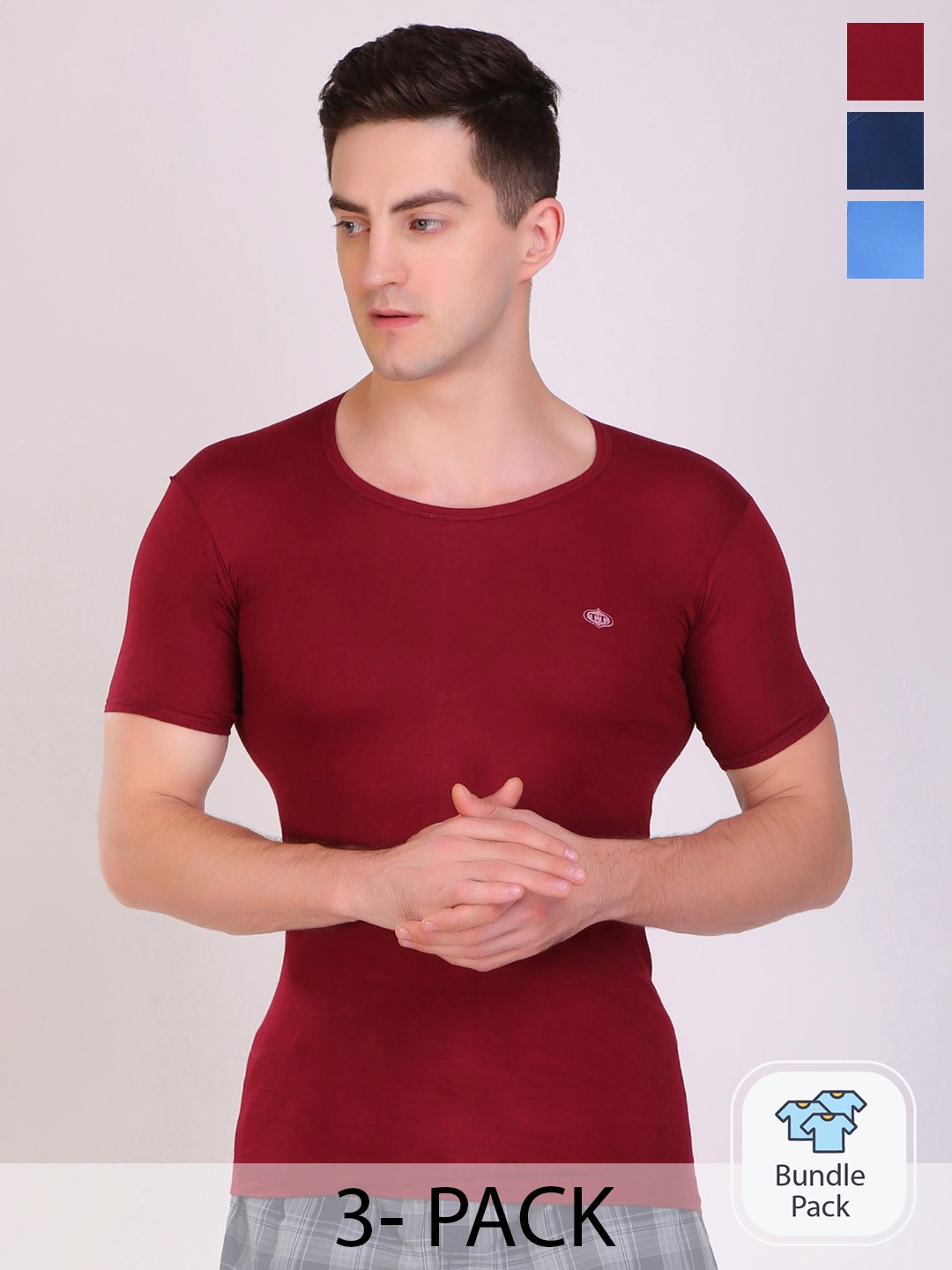 

T.T. Men Pack of 3 Titanic Pure Cotton Solid Dyed Assorted Basic Vests