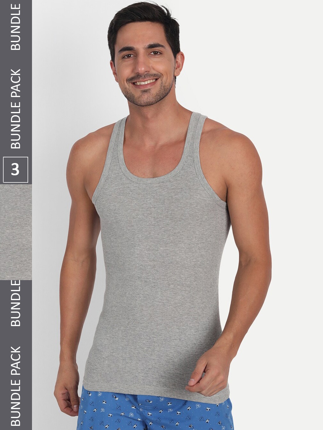 

T.T. Pack Of 3 Derby Cotton Tank Vests, Grey