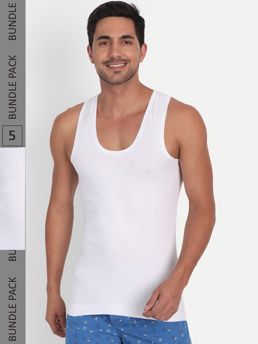 

T.T. Men Pack Of 5 Desire Interlock Pure Cotton Undershirt Vests, White