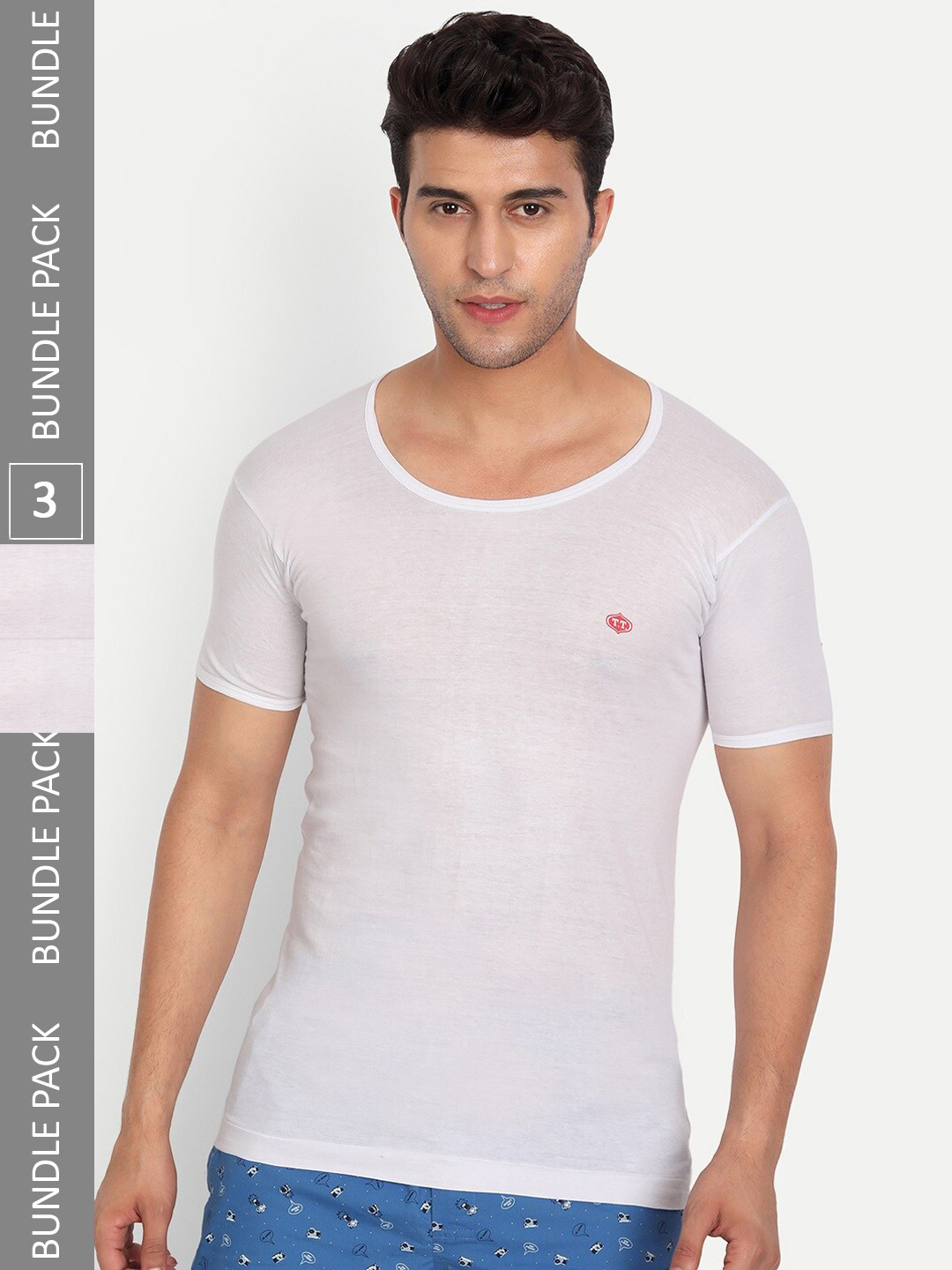 

T.T. Pack Of 3 Cotton Short Sleeves Undershirts- TITANIC_RNS_PO3_WHT_75, White
