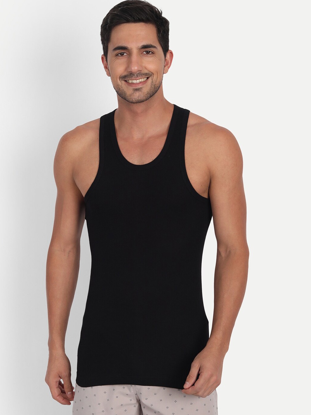 

T.T. Pack Of 5 Cotton Undershirt Derby Vests, Black