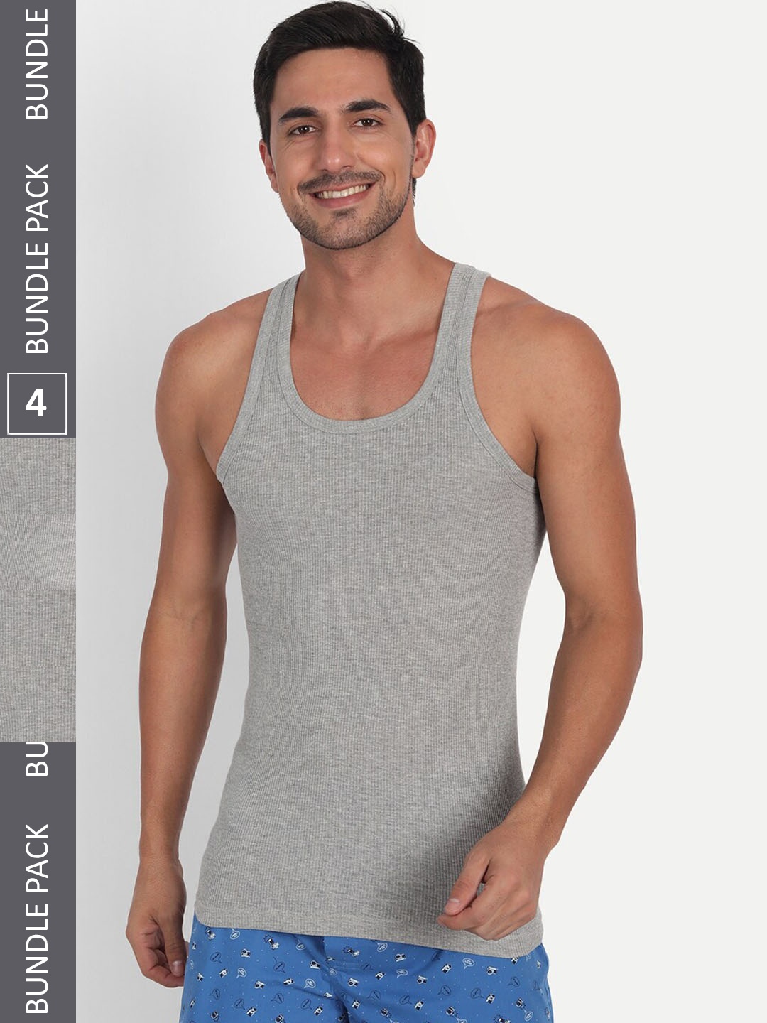

T.T. Pack Of 4 Derby Ribbed Cotton Sleeveless Vest, Grey