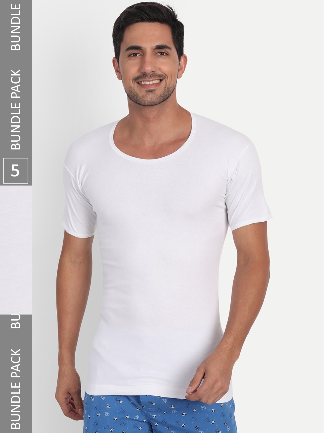 

T.T. Desire Interlock Pack Of 5 Cotton Short Sleeves Innerwear Vests, White