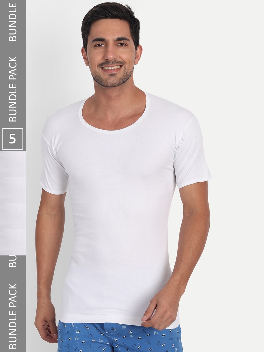 

T.T. Pack Of 5 Cotton Desire Interlock Half Sleeves Vests, White