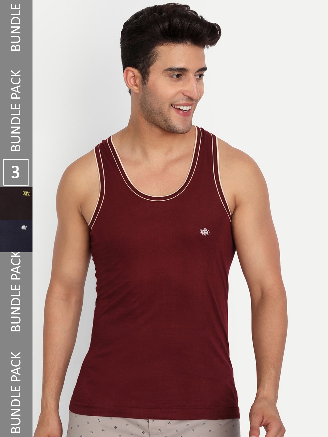 

T.T. Men Pack Of 3 Titanic Pure Cotton Piping Regular Solid Dyed Assorted Undershirt Vests