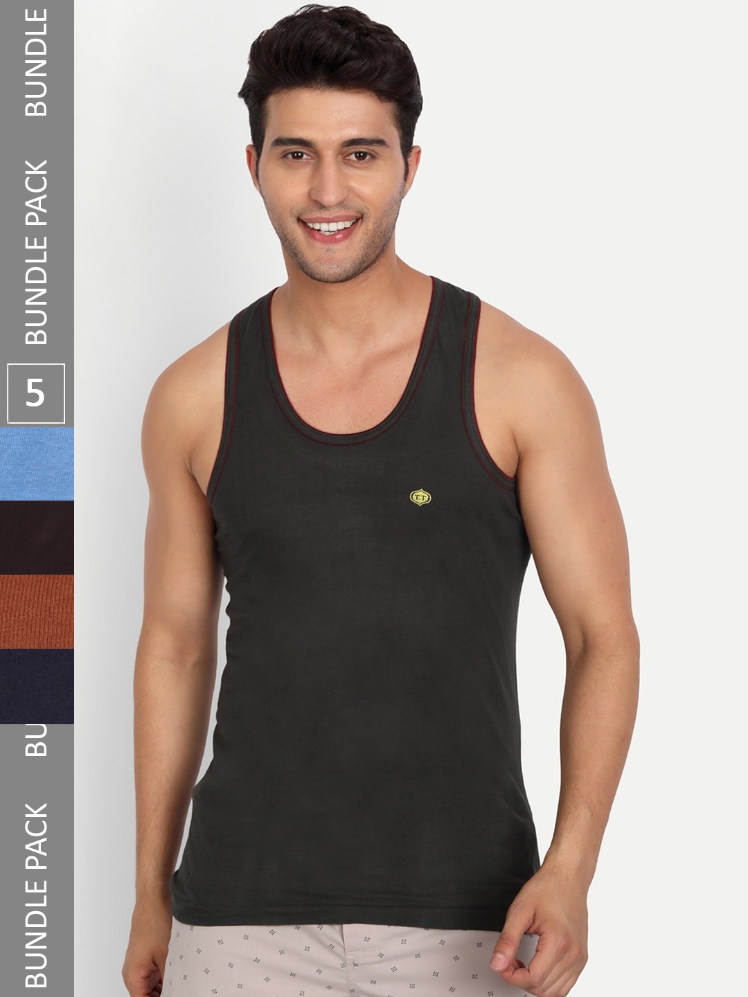 

T.T. Men Pack Of 5 Titanic Pure Cotton Piping Regular Solid Dyed Assorted Undershirt Vests