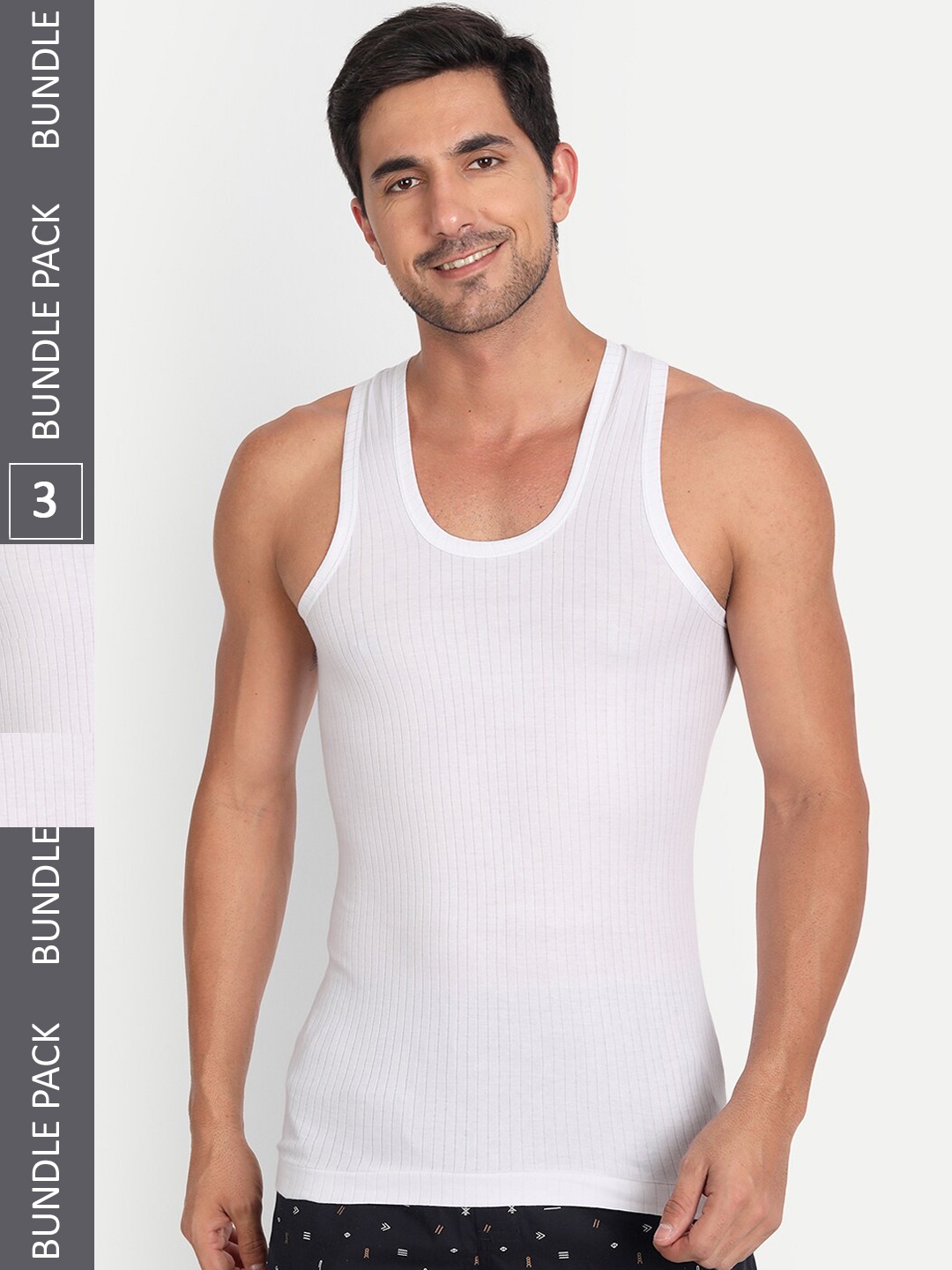 

T.T. Pack Of 3 Parker Striped Cotton Innerwear Vests, White