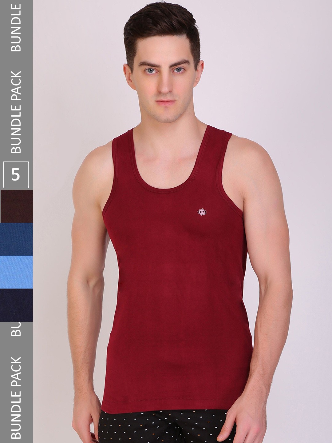 

T.T. Men Pack of 5 Titanic Pure Cotton Solid Dyed Assorted Tank Vests, Maroon