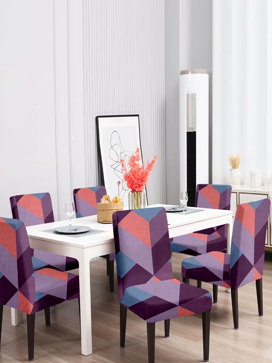 

Cortina Purple & Blue 6-Pieces Geometric Printed Super Stretchable Chair Covers