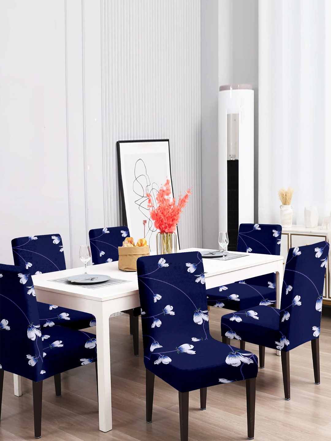 

Cortina Blue & White 6-Pieces Floral Printed Stretchable Chair Covers