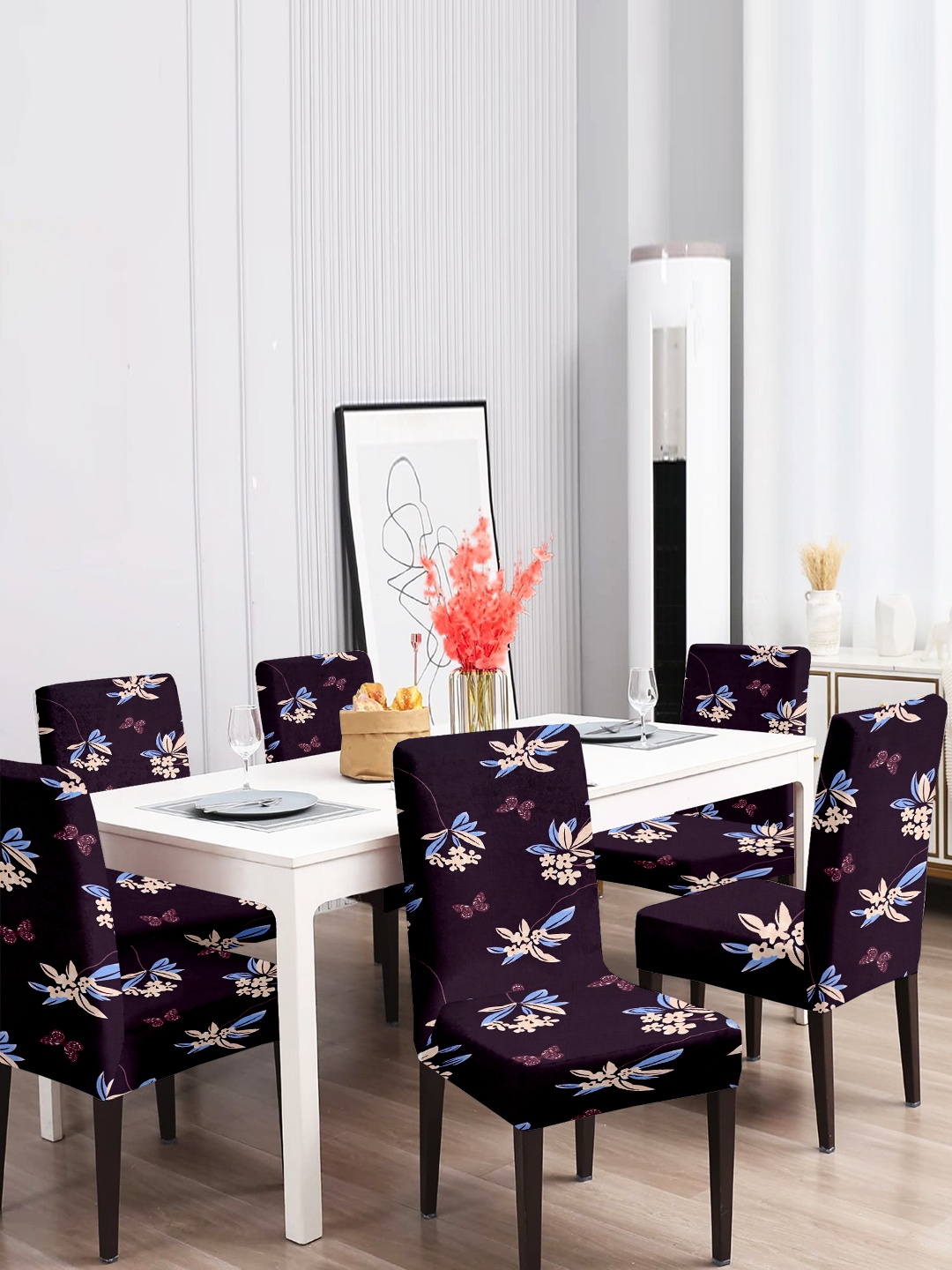 Cortina Black 6 Pieces Printed Dining Chair Covers