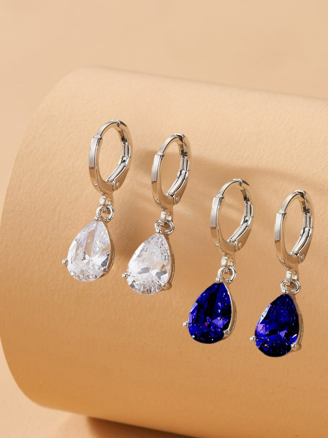 

OOMPH Set of 2 Silver-Plated Teardrop Shaped Hoop Earrings