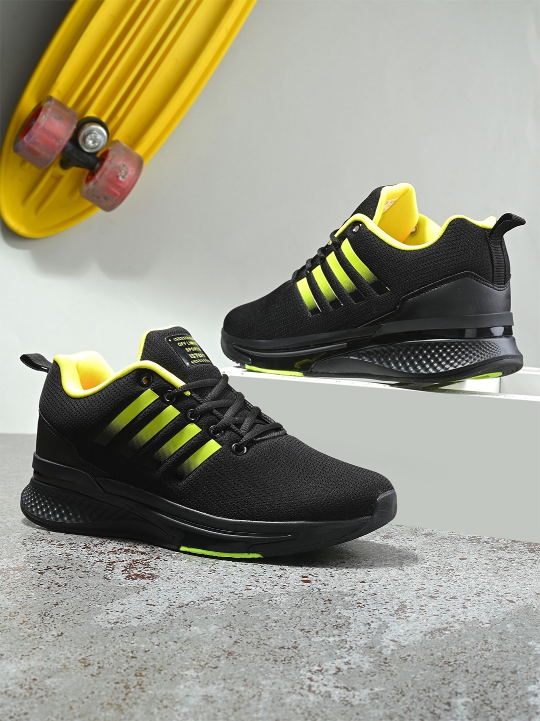 

OFF LIMITS Men Mesh Lace-Up Running Non-Marking Shoes, Black