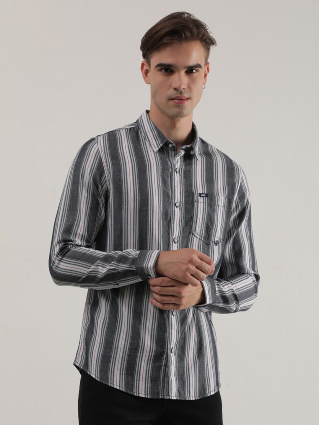 

Lee Slim Fit Vertical Striped Cotton Casual Shirt, White