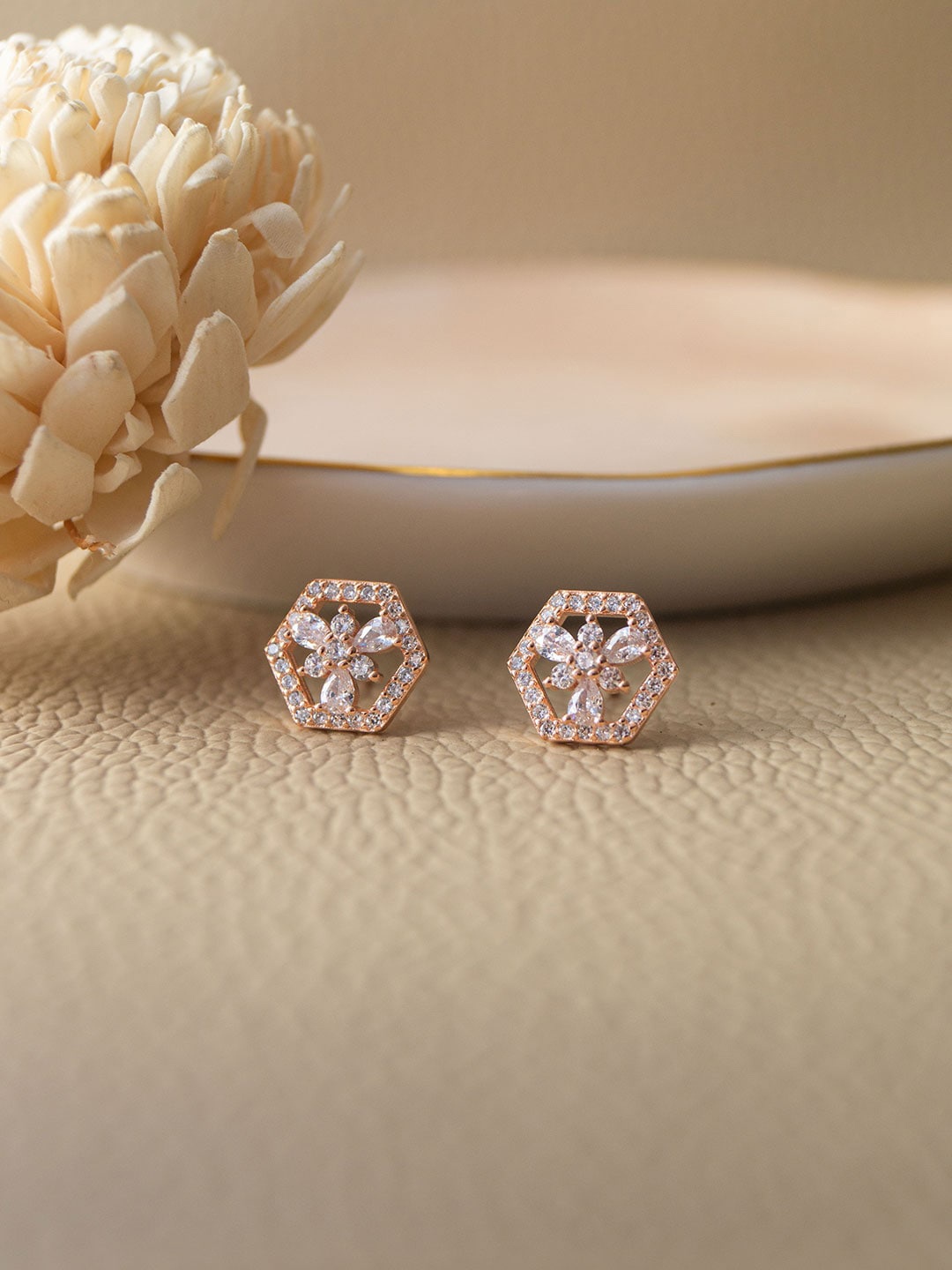 

MANNASH Rose Gold-Plated Sterling Silver Floral Studs Earrings