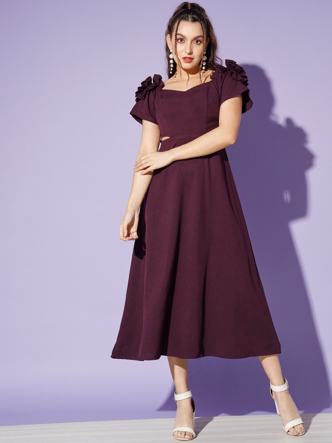 

WoowZerz A-Line Midi Dress With Cut-Out, Burgundy