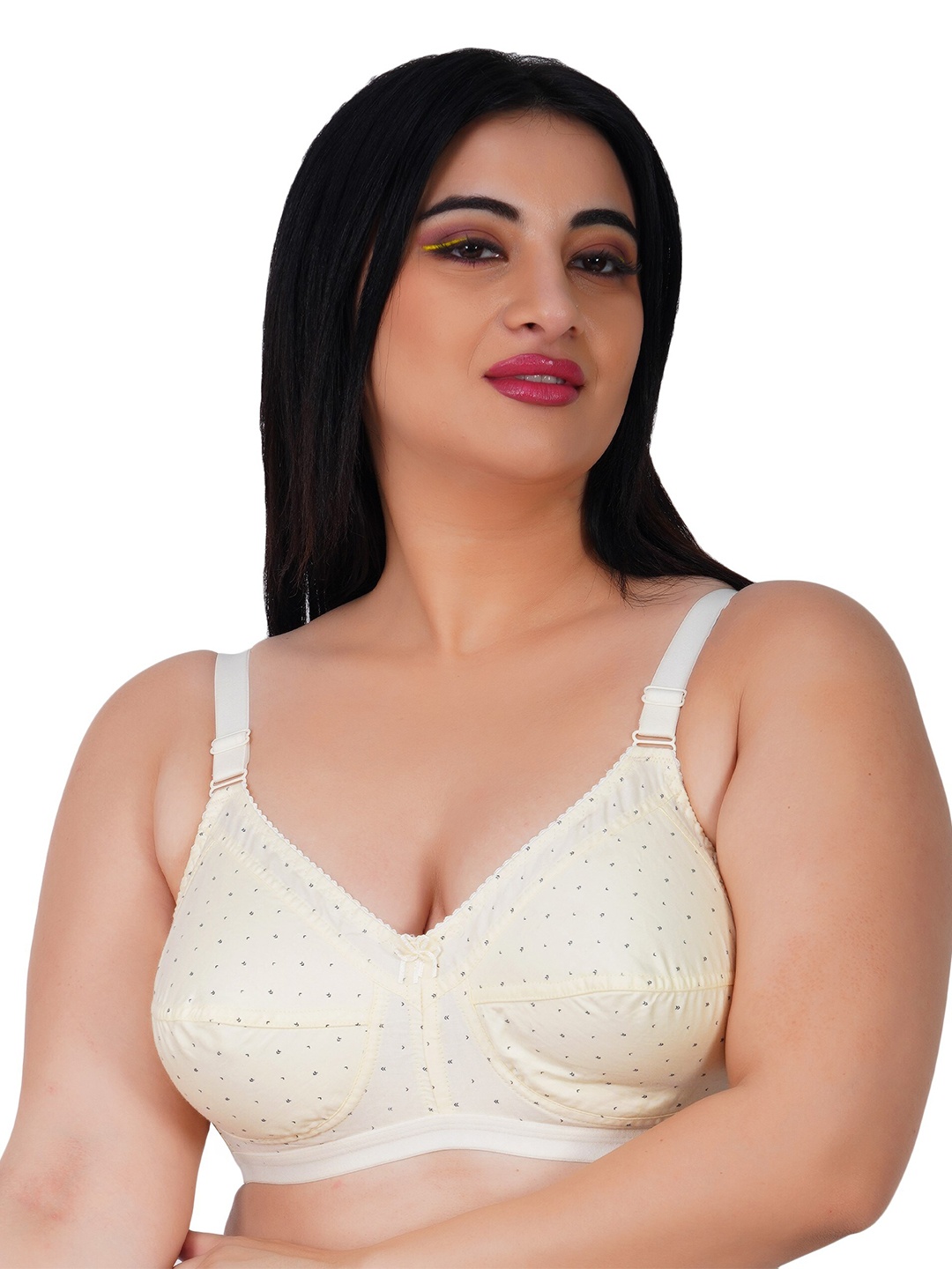 

LADYLAND Polka Dot Printed Cotton All Day Comfort Full Coverage Cut & Sew Bra, Beige