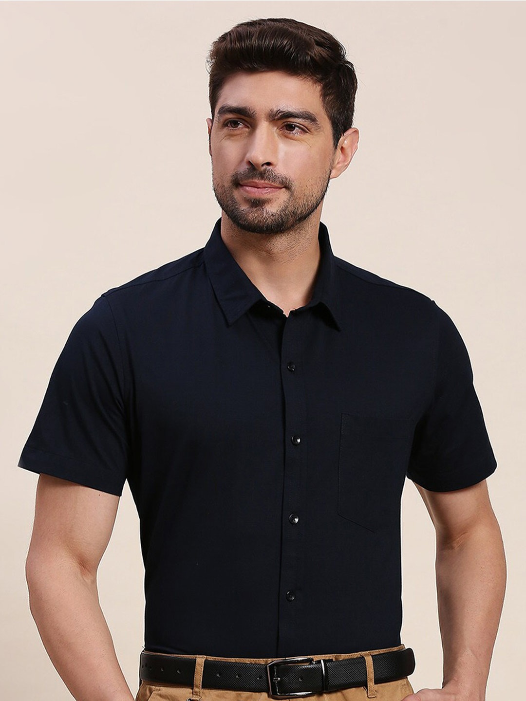 

INVICTUS Original Slim Fit Short Sleeves Knit Formal Shirt, Navy blue