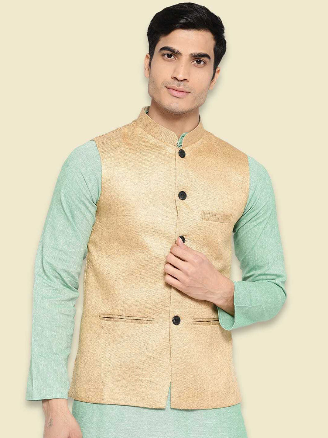 

Vastraa Fusion Men Cotton Nehru Jackets, Beige