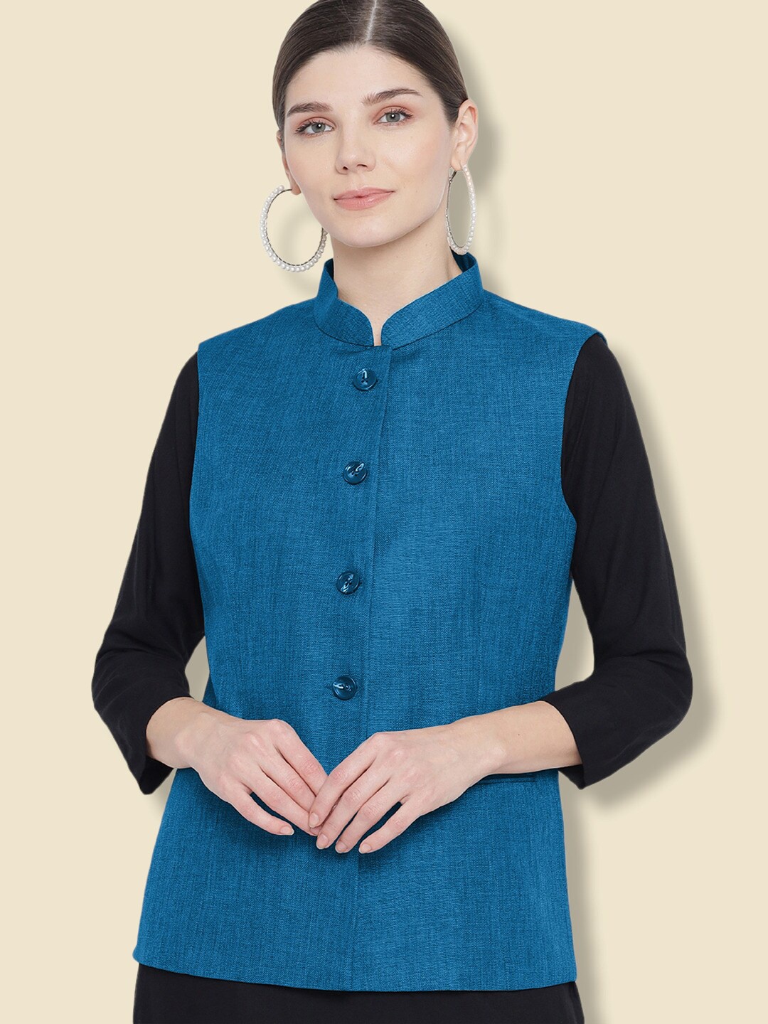 

Vastraa Fusion Women Cotton Nehru Jackets, Blue