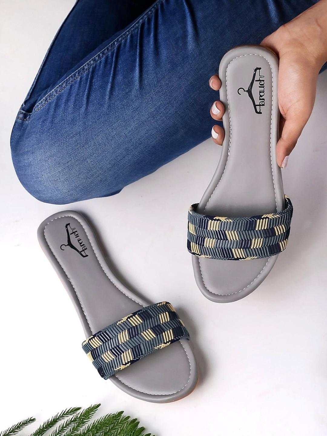 

Brauch Knit Design Open Toe Flats, Grey