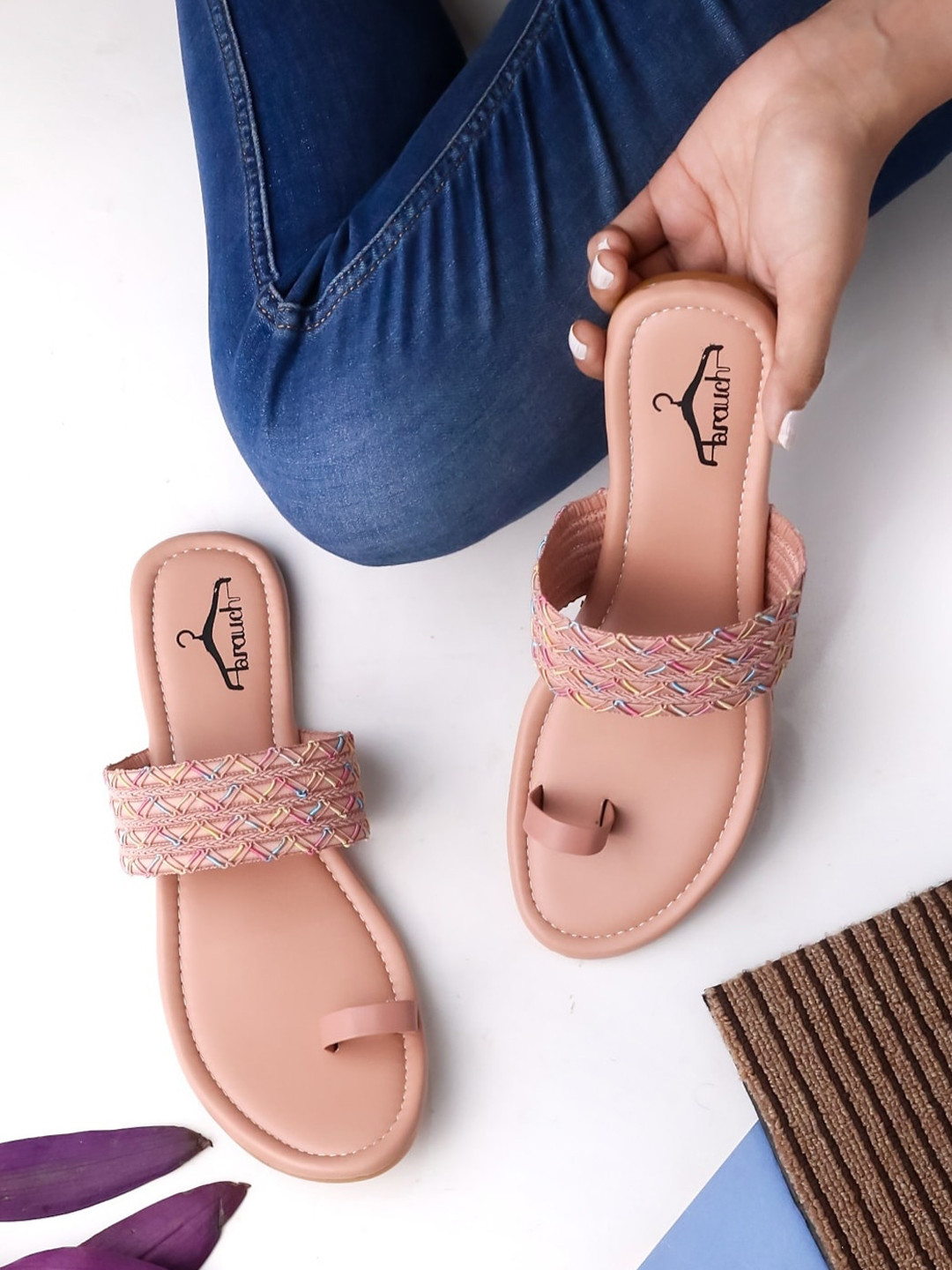 

Brauch Braided One Toe Flats, Peach