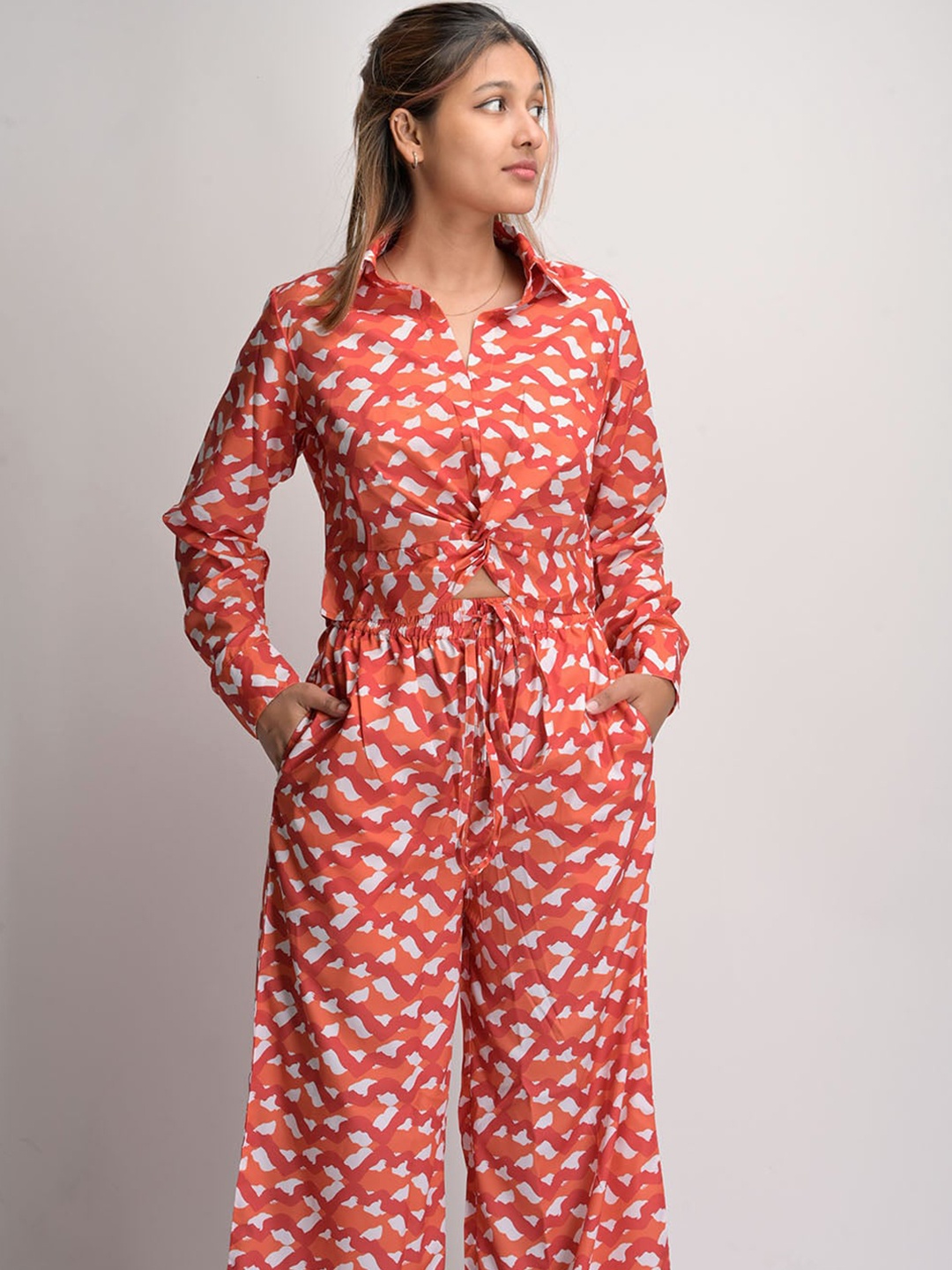 

Street Style Store Printed Crop Top & Trouser Co-Ord Set, Orange