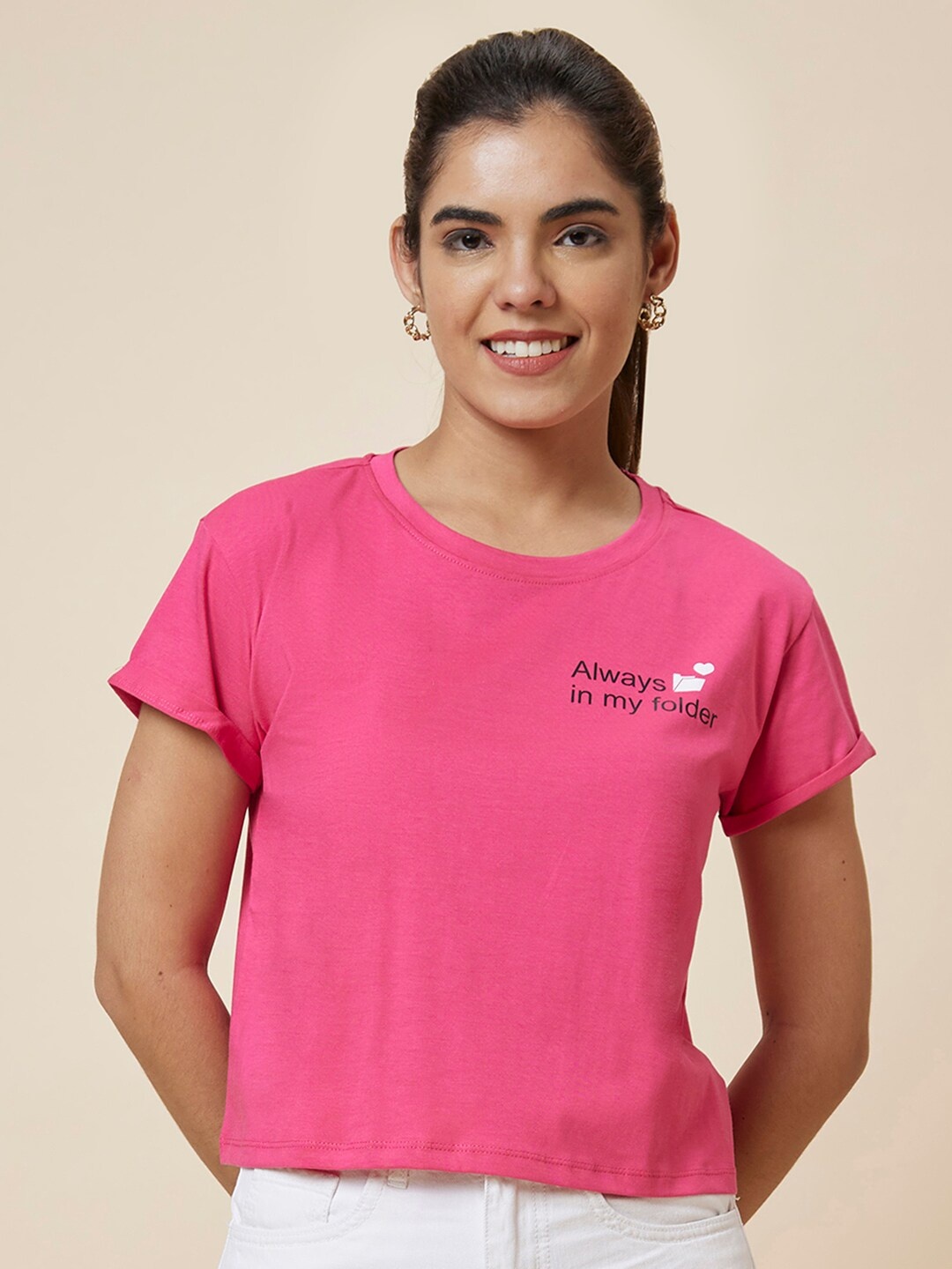 

Globus Pink Round Neck Short Sleeves Pure Cotton T-shirt