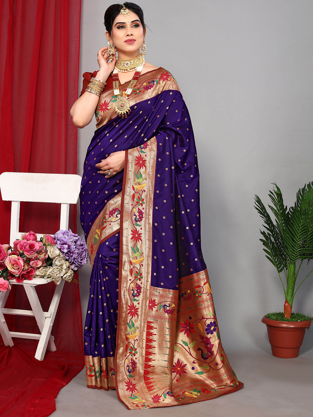 

Ekta Textiles Ethnic Motif Woven Design Zari Pure Silk Banarasi Saree, Blue