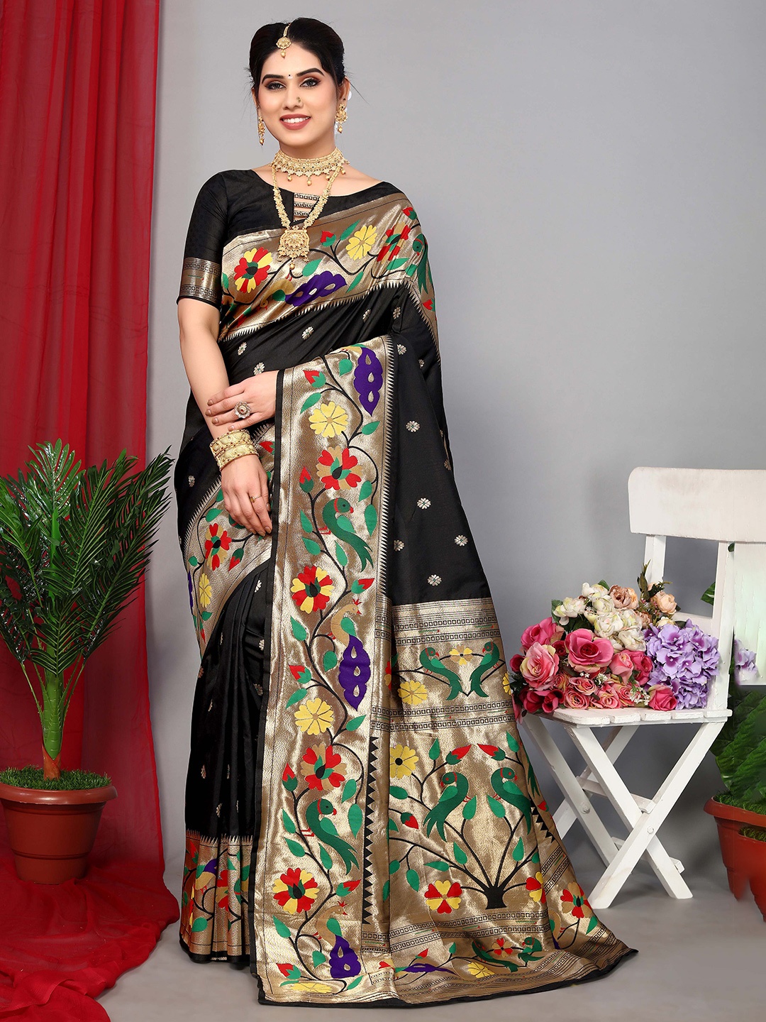 

Ekta Textiles Woven Design Zari Pure Silk Banarasi Saree, Black