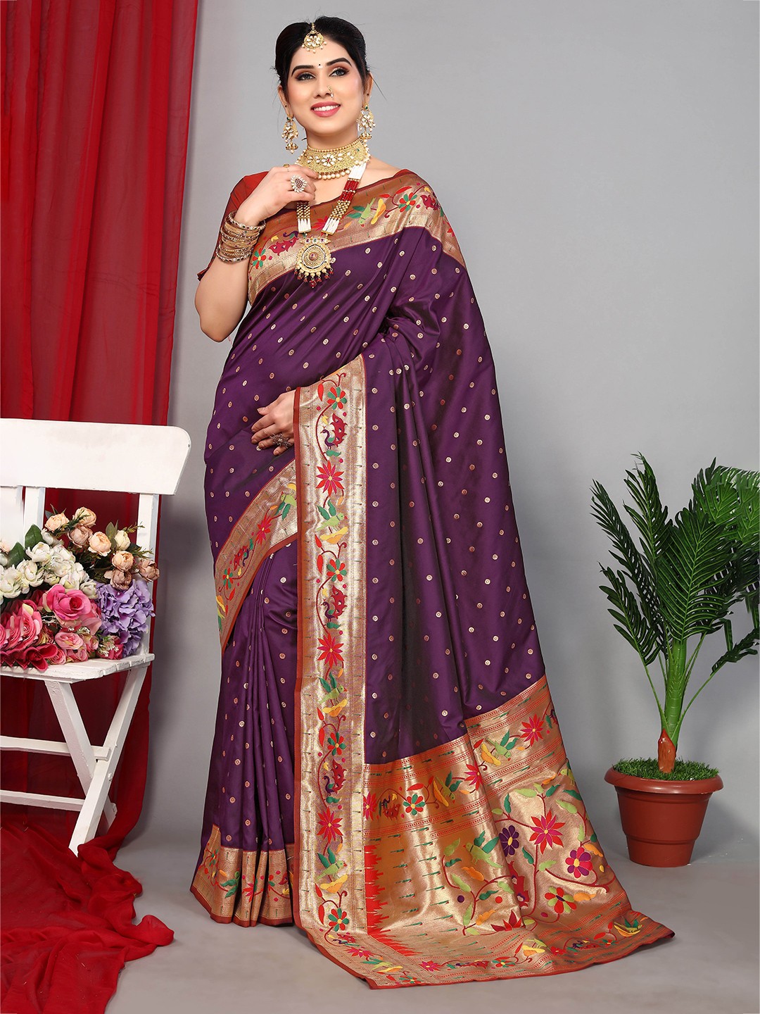 

Ekta Textiles Woven Design Zari Pure Silk Banarasi Saree, Purple