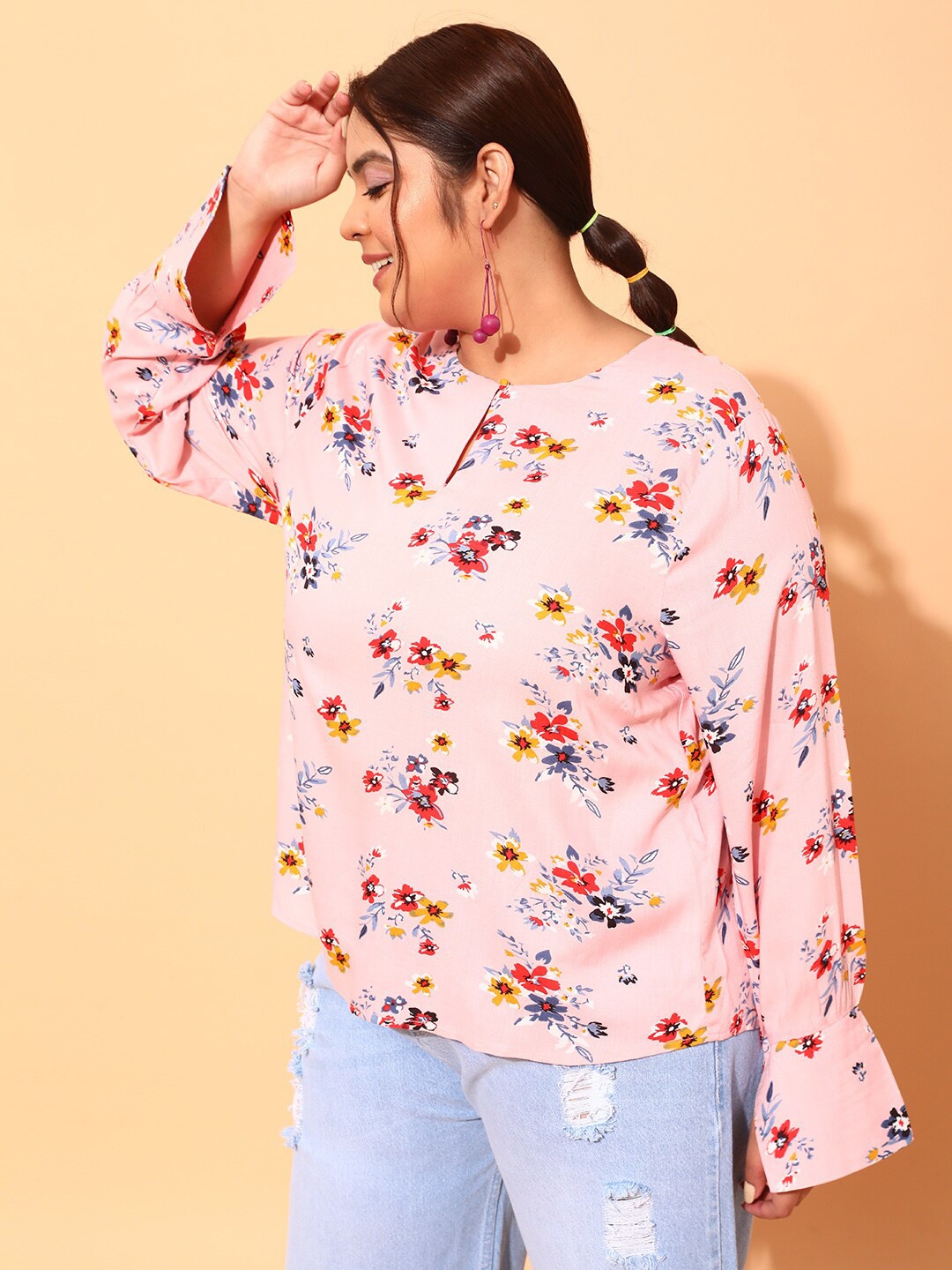

CURVY STREET Plus Size Floral Printed Crepe Top, Pink