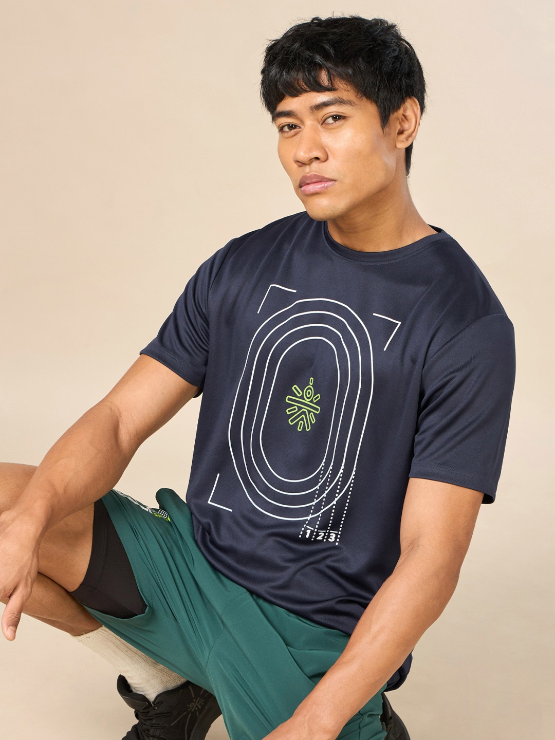 

CULT Graphic Printed Moisture Wicking Sports T-Shirt, Navy blue